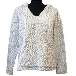 Lou & Grey Popcorn Knit Hoodie Sweater Small Cream Black Cozy Cabin Core Hygge